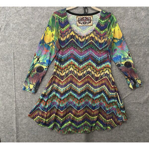 Amma Design Tunic Top Dress Sz M Multicolor‎ Artsy Boho 60's Disco